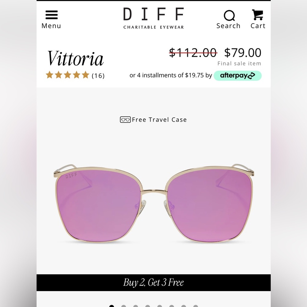 DIFF Eyewear Vittoria Gold Sunglasses with Pink Lenses